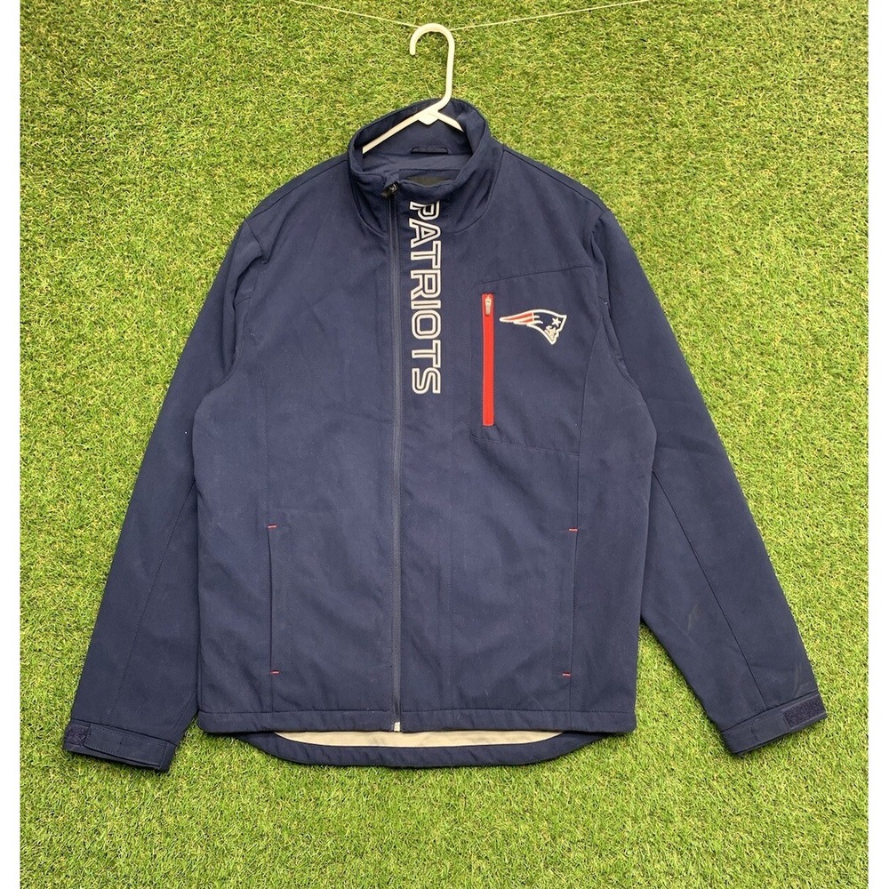 New England Patriots Jacket Mens Medium Blue Softshell Fleece Lined NFL Football